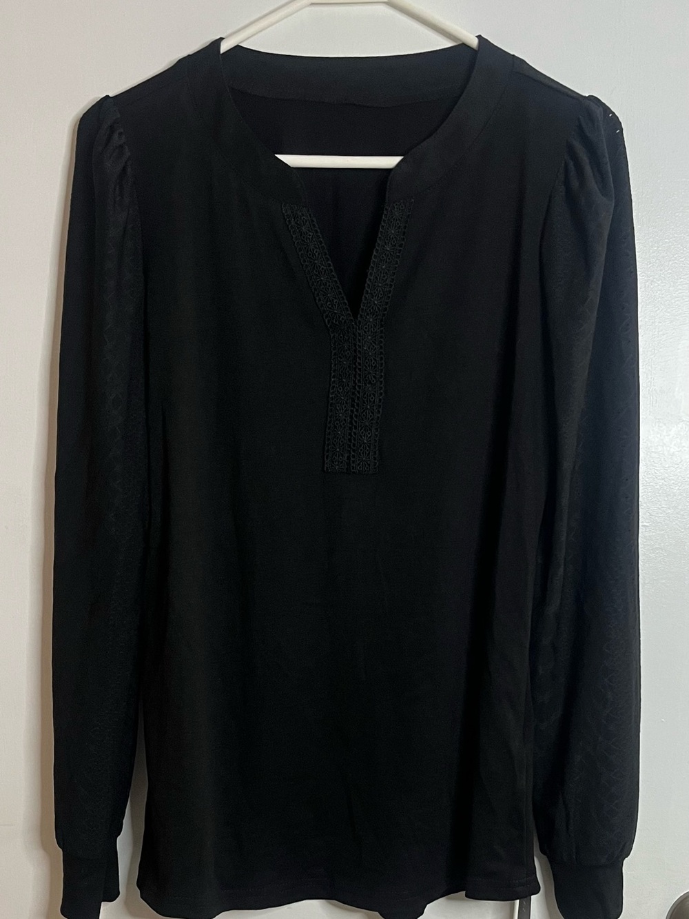 AKEWEI Black Top with Split Neck Detail